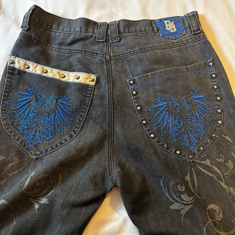 Vintage Y2K Brooklyn Basement Jeans Men 34x32 Black Blue Baggy Cyber Goth Grunge - Picture 5 of 14